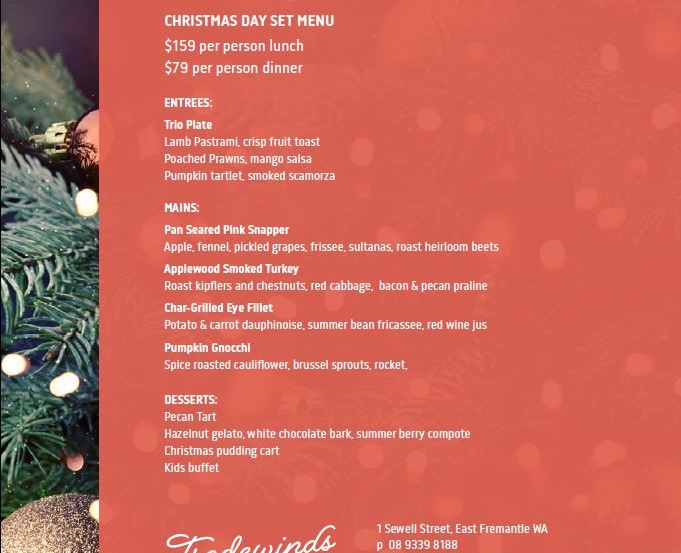 Xmas menu 2019 - Tradewinds